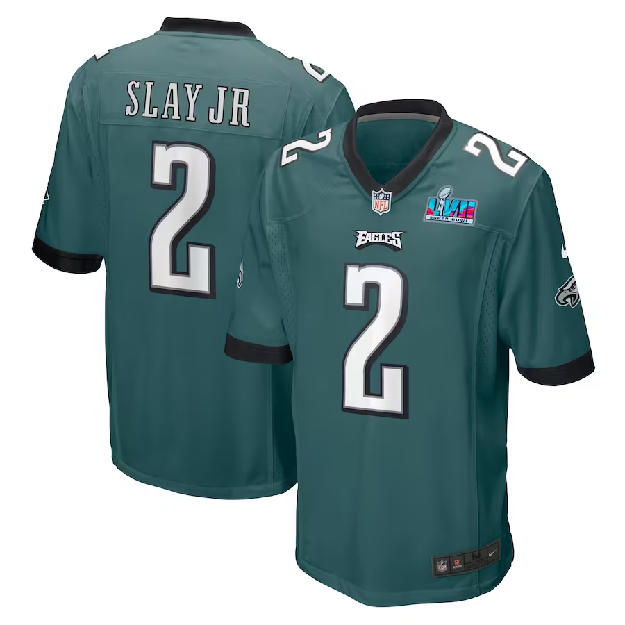 Men's Philadelphia Eagles Darius Slay Jr. #2 Midnight Green Super Bowl LVII Patch Jersey